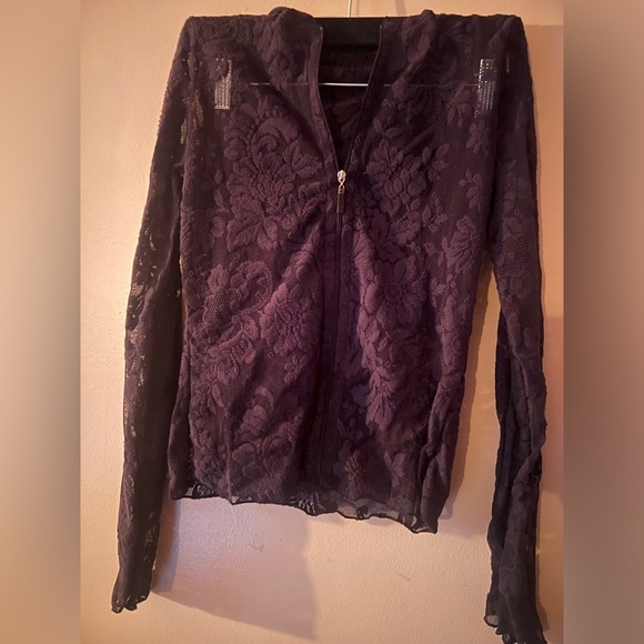 Victoria’s Secret black lace zip up sweater hoodie sheer sexy 90s boho y2k small - Picture 2 of 6